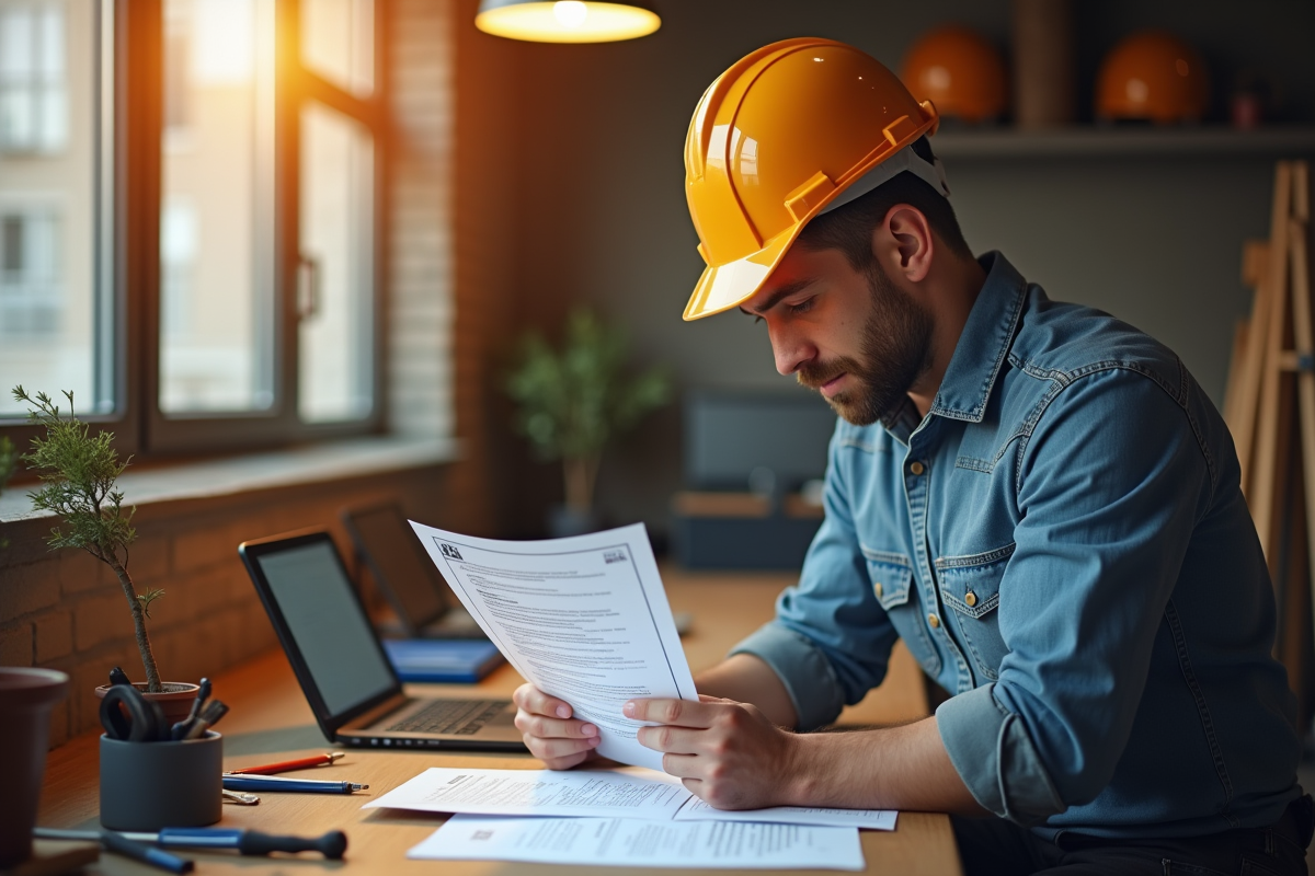 artisan professionnel vérifiant ses certificats au bureau