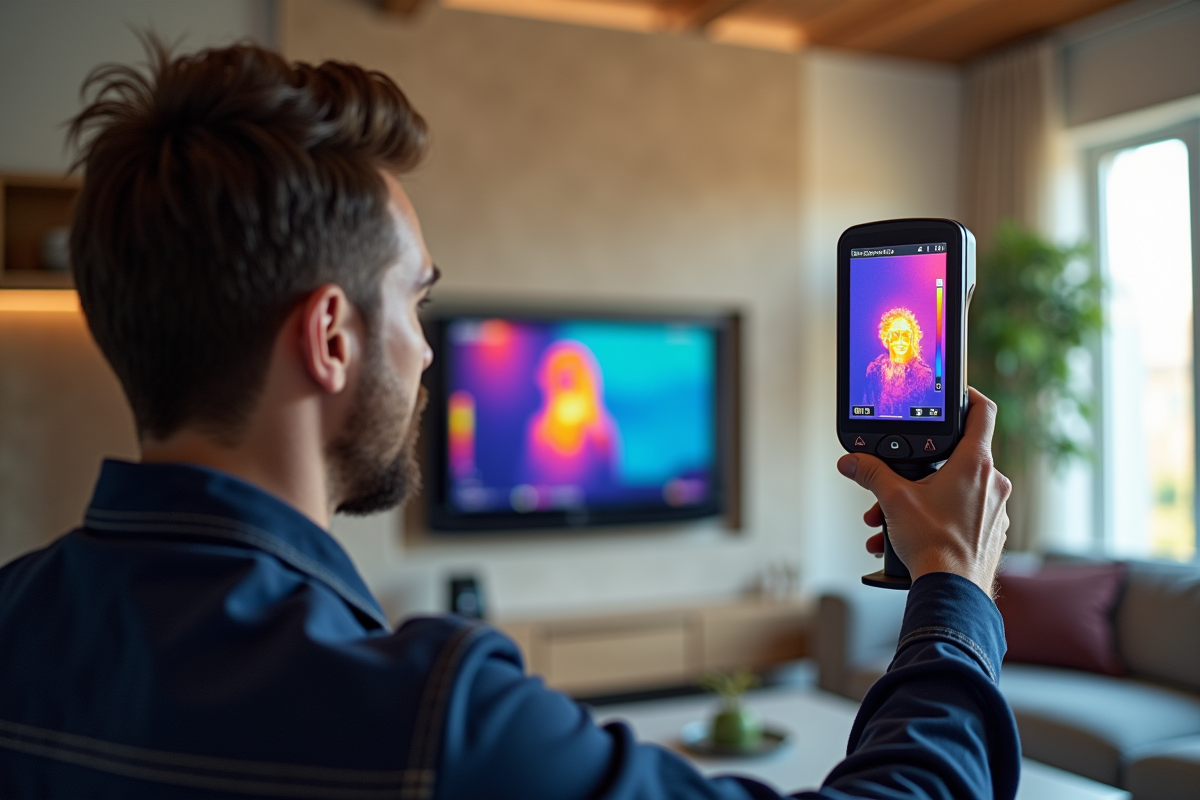Caméra thermique utilisée dans un salon moderne pour détecter la chaleur