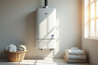 Chauffe-eau moderne dans une laverie lumineuse