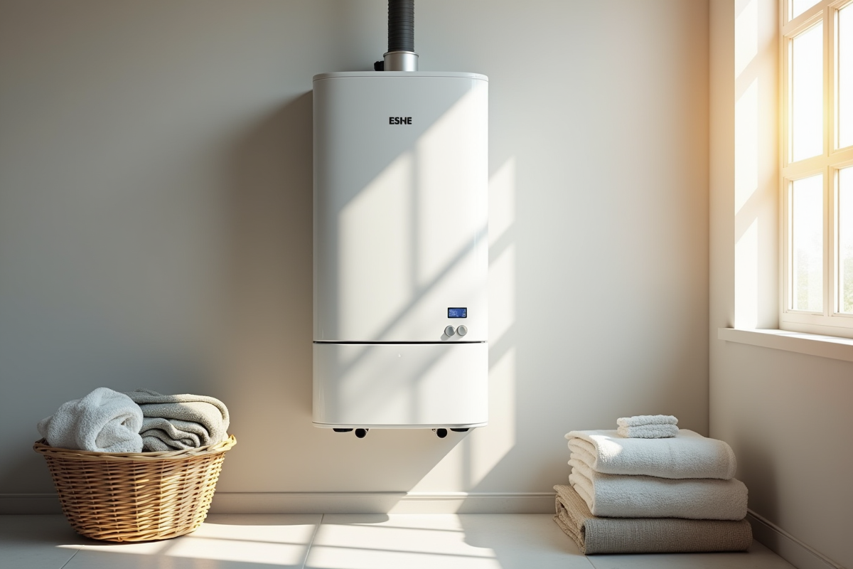 Chauffe-eau moderne dans une laverie lumineuse