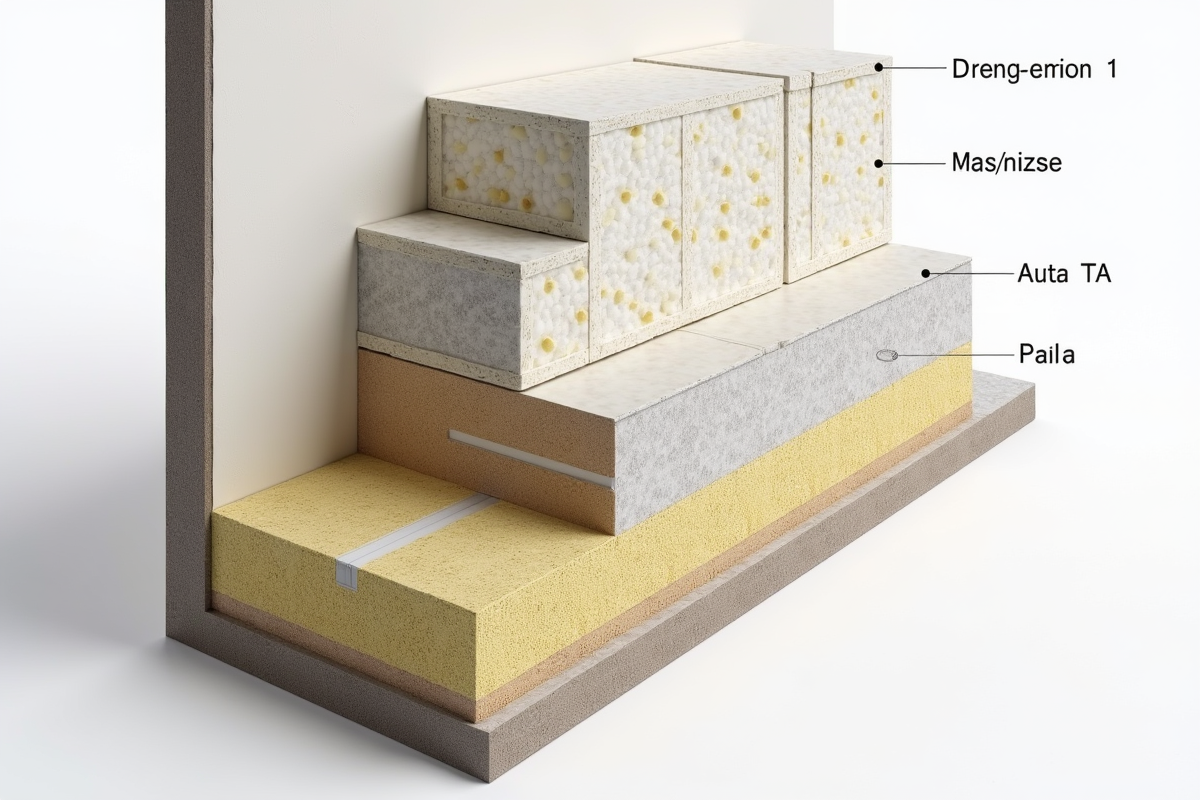 Coupe d un mur avec isolants haute performance et etiquettes