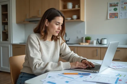 Femme en train de g&eacute;rer ses finances de r&eacute;novation maison