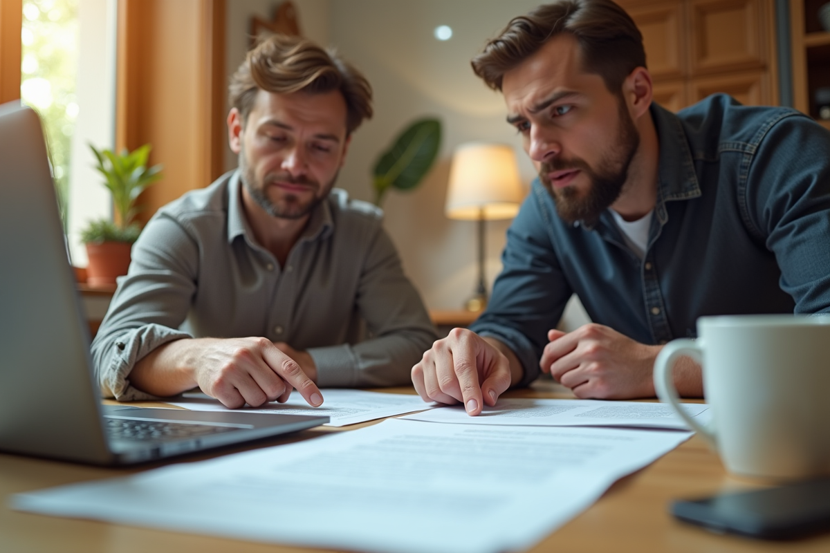 Un propriétaire examine un contrat avec un artisan dans un bureau ensoleille