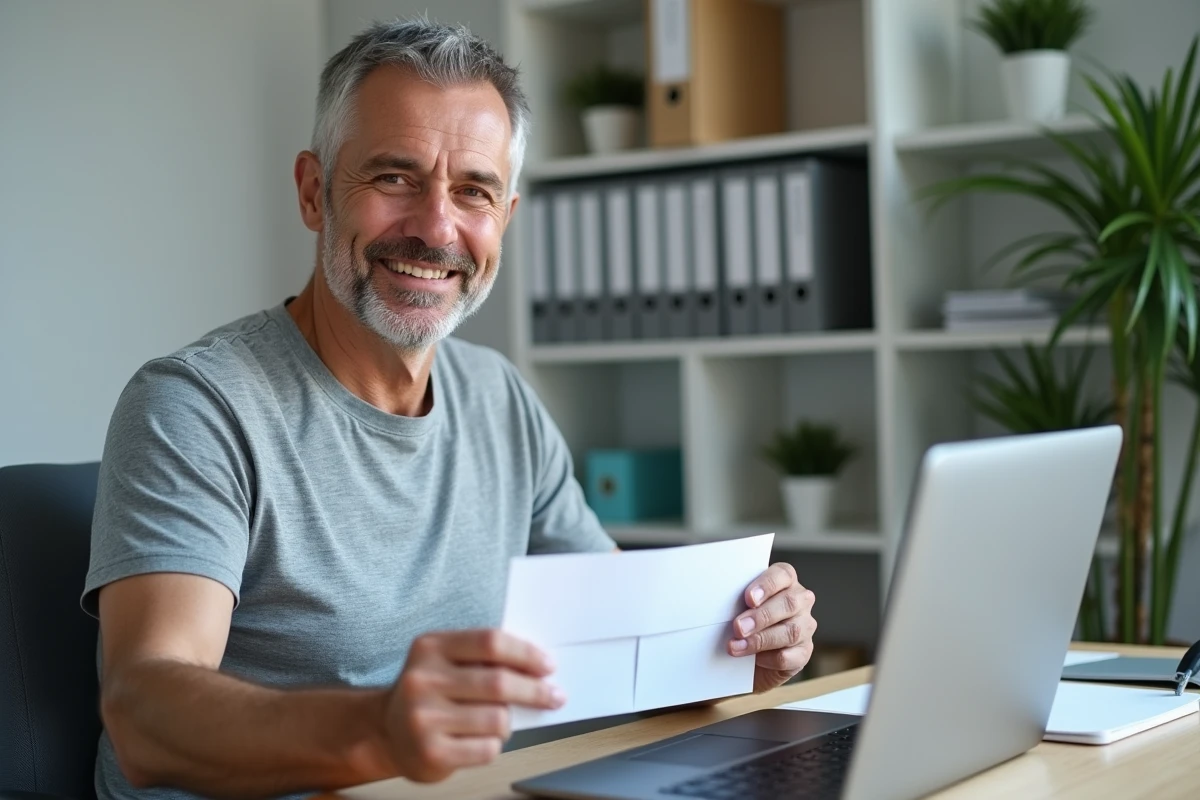 Homme commandant le catalogue Blancheporte gratuitement en ligne depuis son bureau