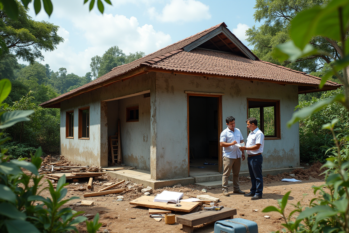Maison en construction dans un village tropical philippin