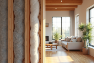 Mur avec isolation dans une maison moderne lumière naturelle