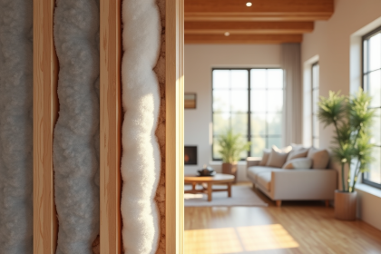 Mur avec isolation dans une maison moderne lumière naturelle