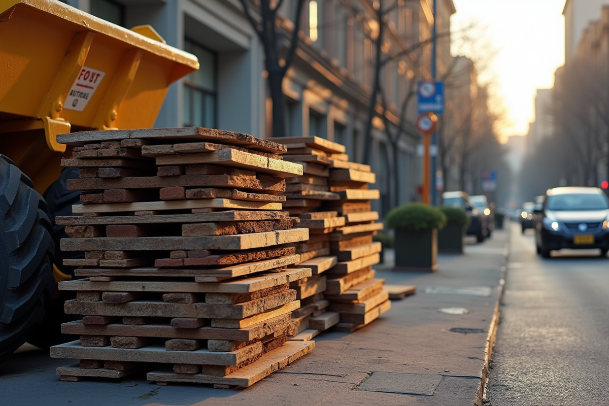 Pile de planches en bois usé à côté d