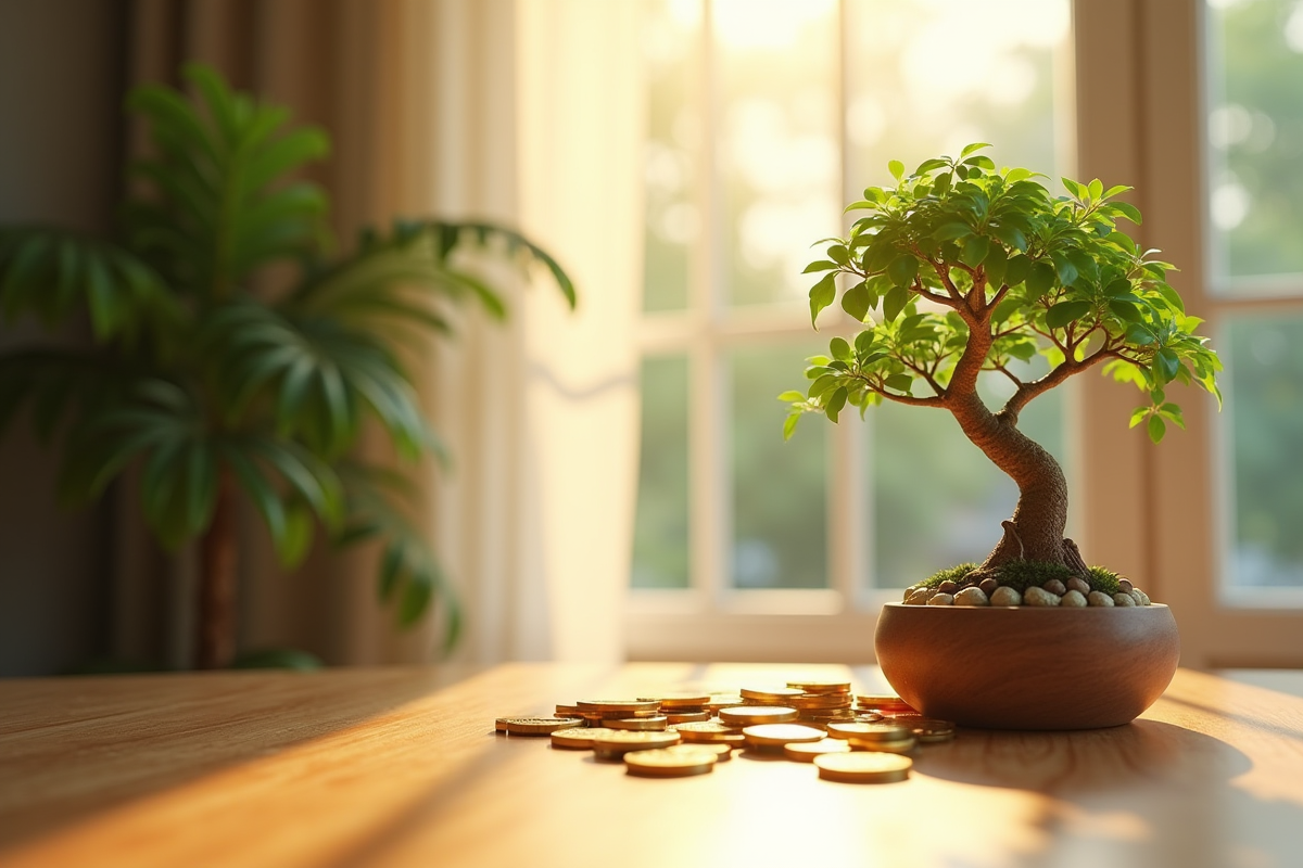 Décor intérieur avec plante jade et arbre à argent