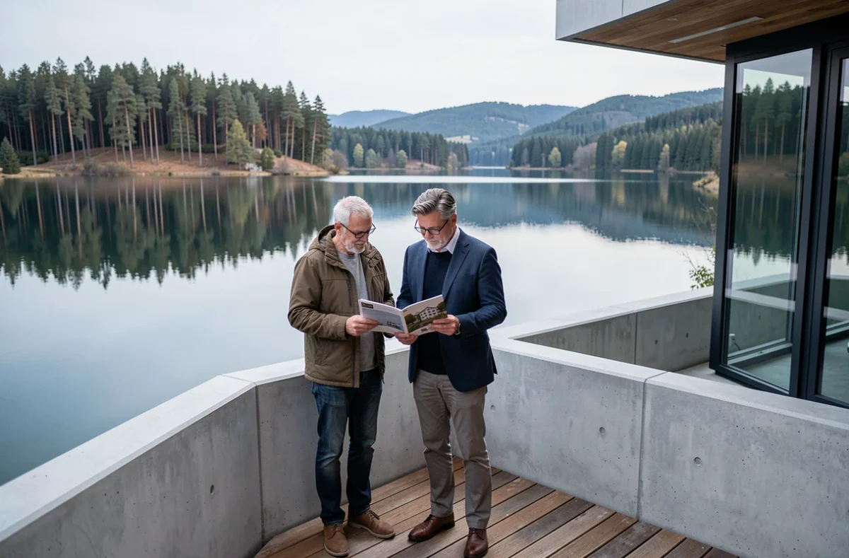 Couple visitant la résidence Toutimmo Promotion - Les Rives Du Lac sur les bords d'un lac vosgien